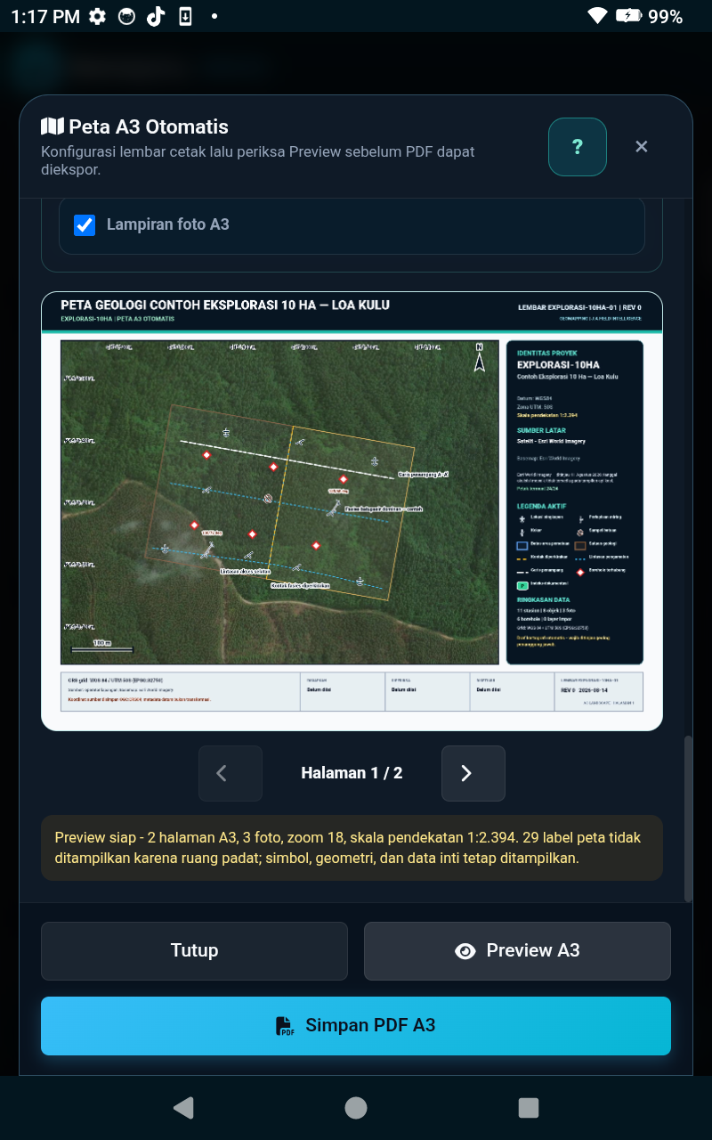 Pengaturan preview Peta A3 otomatis pada aplikasi Geomapping