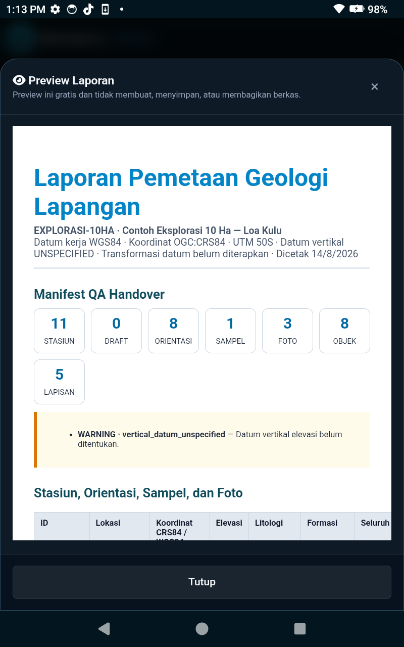 Preview laporan pemetaan geologi lapangan di Geomapping